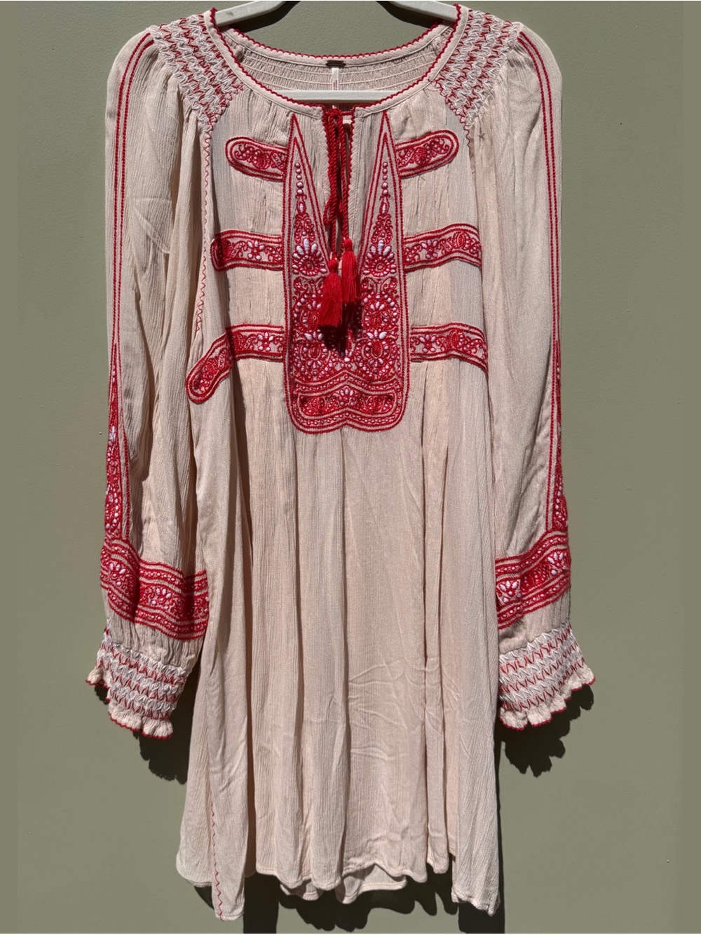 Free People Wind Willow Mini Dress Cream/Red Women’s Size M